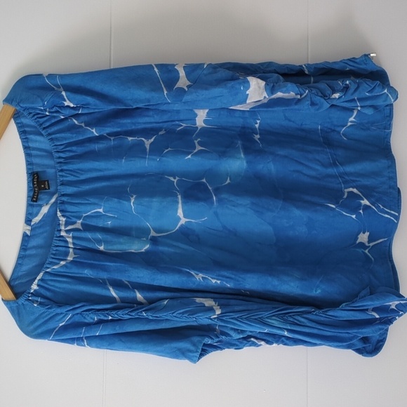 Ralph Lauren black label blue rouched sleeves waist string lightweight top - Picture 1 of 7